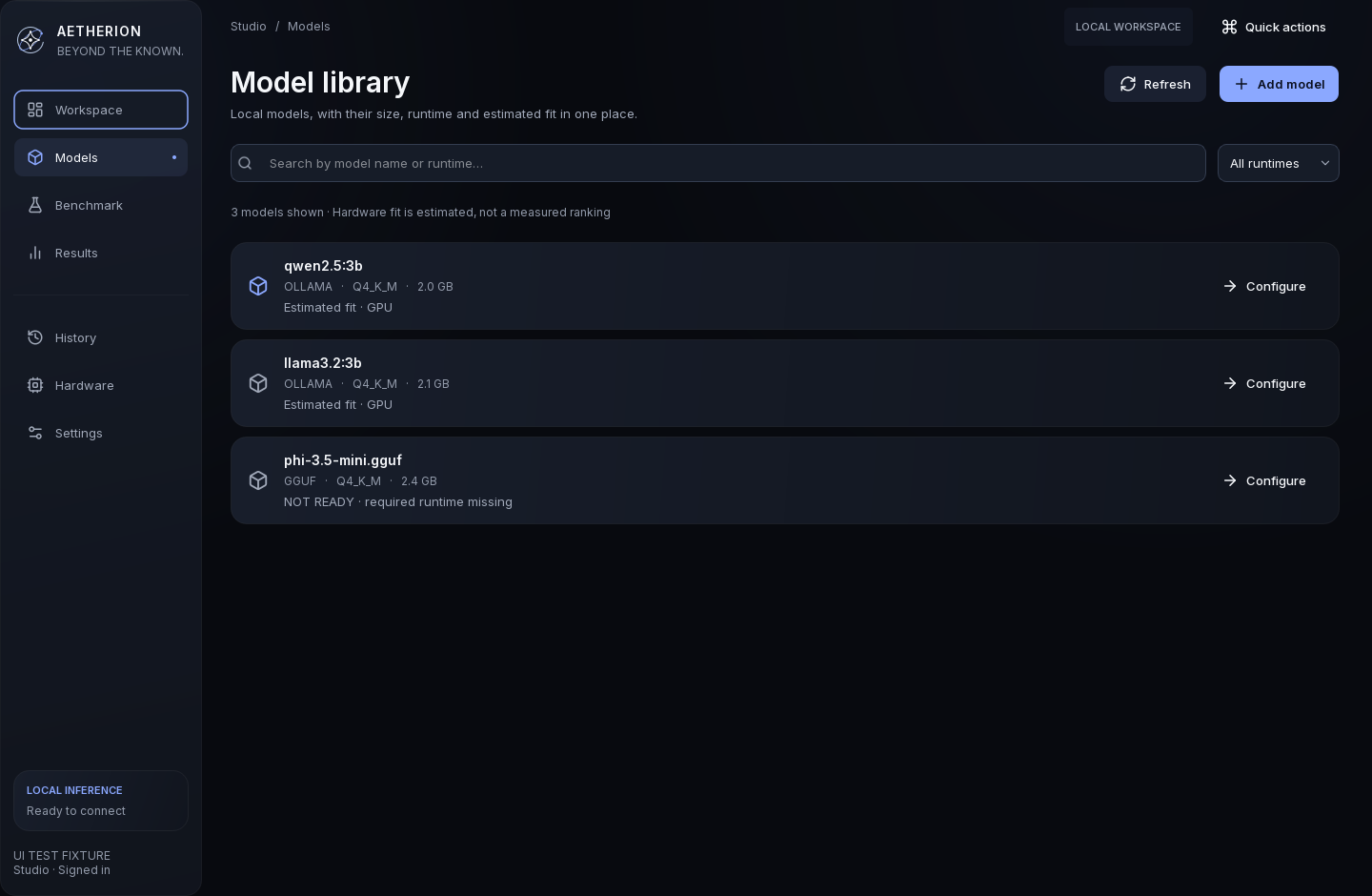 Biblioteca de Aetherion Studio con datos de demostración