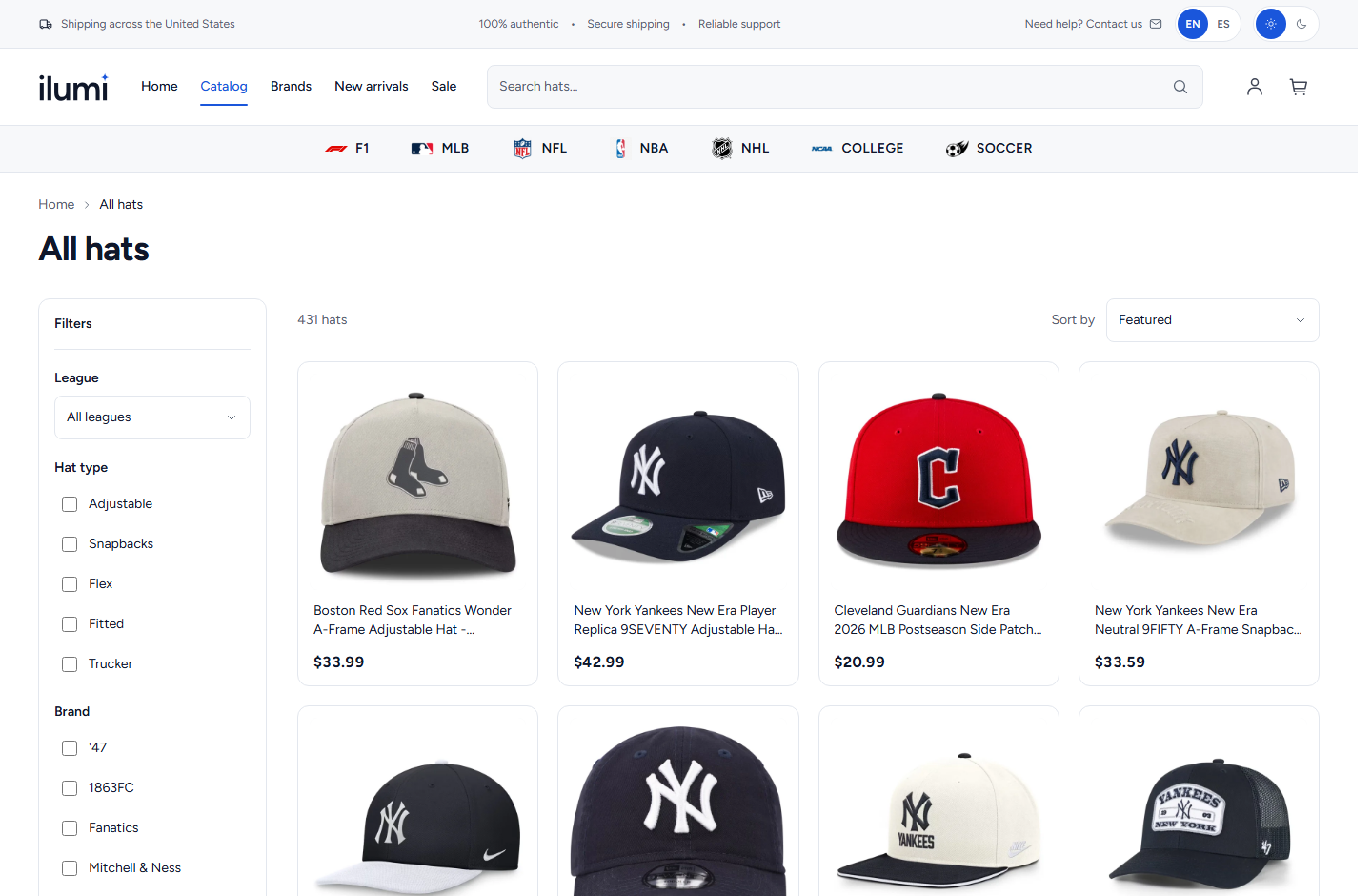 Catálogo público de gorras de Ilumi